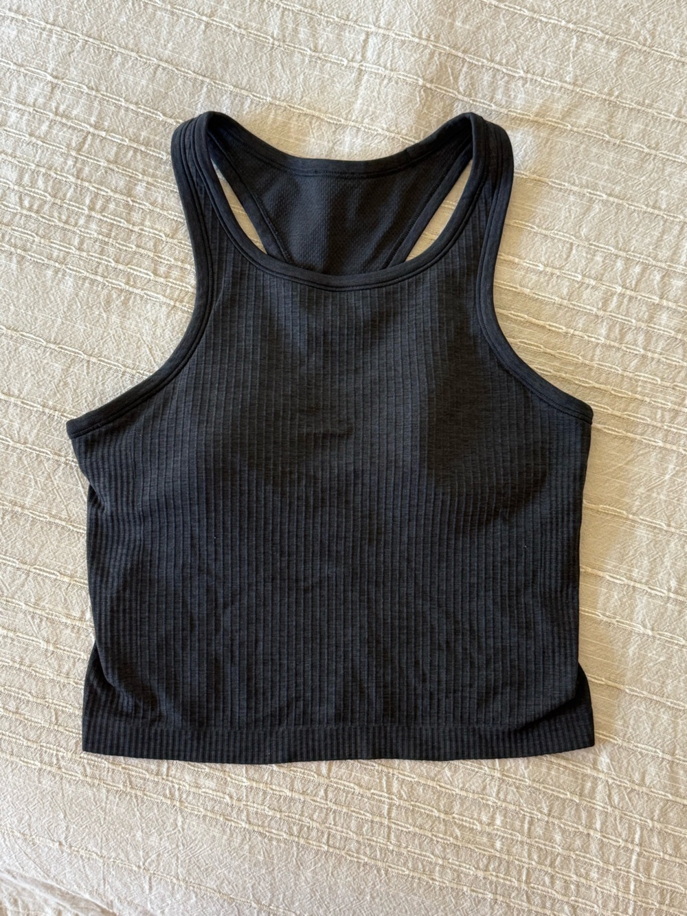 Lululemon Ebb Street Crop Racerback Tank Size 6 Black Ribbed